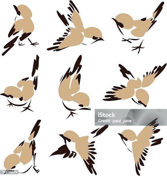 Small Illustrated Brown Birds On White Background Stock Illustration - Download Image Now - Bird, Watercolor Painting, Watercolor Paints