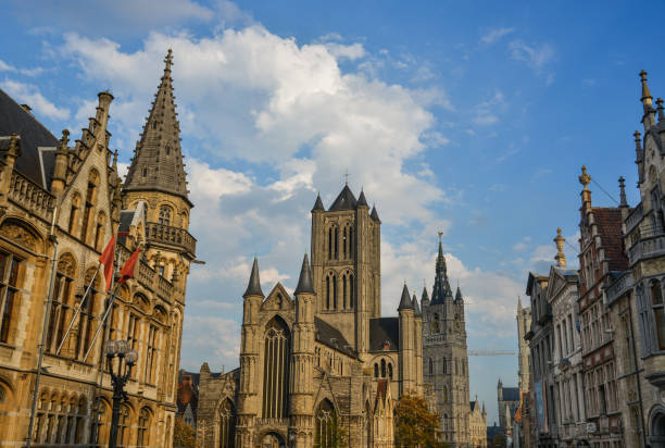 Ghent, Belgium - Oct 6, 2018. Old buildings in Ghent, Belgium. Ghent is one of Europe most underrated, if not unknown, medieval cities.