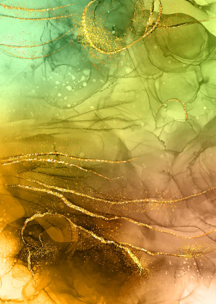 istock Elegant hand painted alcohol ink background with gold glitter 1497148210