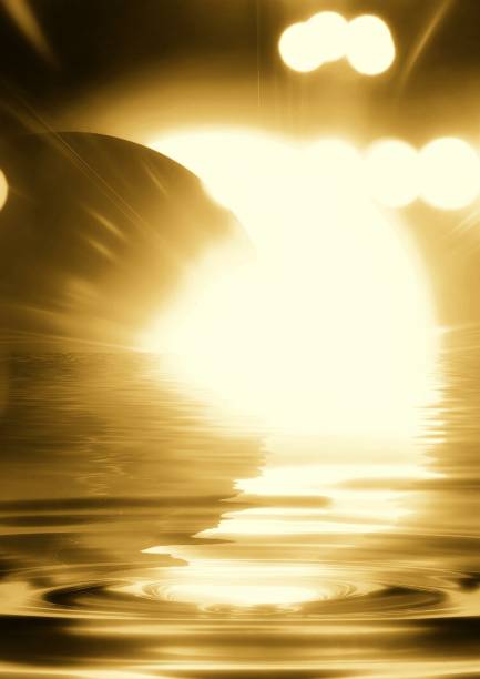 3d illustration of golden shining sun setting over horizon in natural landscape concept