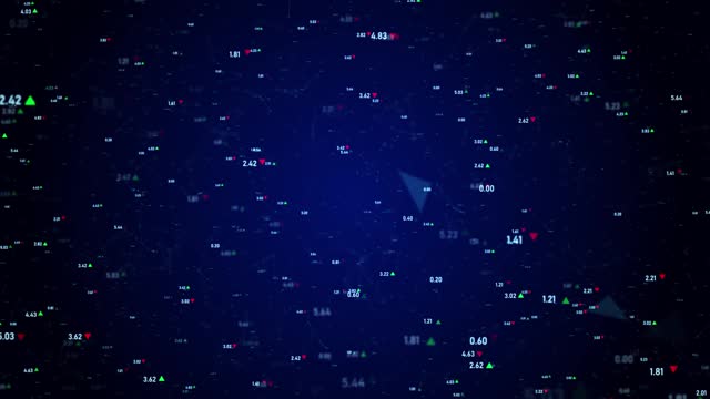 Animating Numbers and Connected Dots. Algorithms and Data Structures Concept over Dark Background