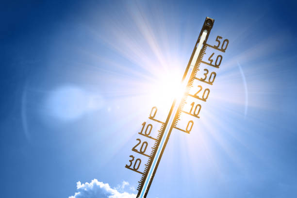 istock Thermometer with celsius scale showing extreme high temperature. 1497162827