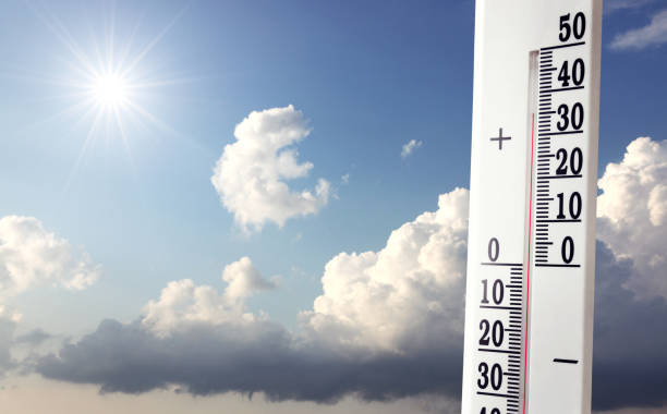 istock Thermometer with celsius scale showing extreme high temperature. 1497162857