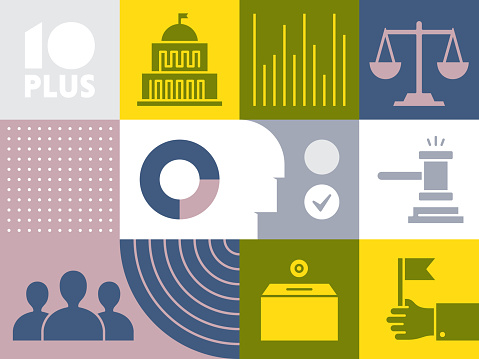 Pattern infographic with icons for legal counsel. Clean lines and minimalist design, universally applicable across various industries and contexts.