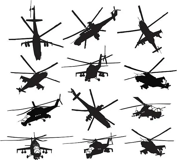 Vector illustration of Helicopter silhouettes set