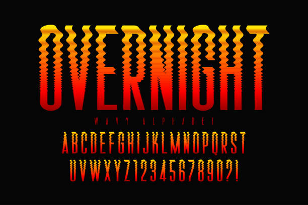 Distorted bright light characters, retro-futuristic original type. Distorted bright light characters, retro-futuristic original type. Wavy alphabet. distorted font stock illustrations