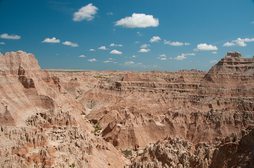 View of the colorful hills and mountains of Badlands National Park in South Dakota