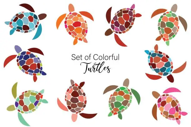 Vector illustration of Colorful seamless pattern with bright sea turtles