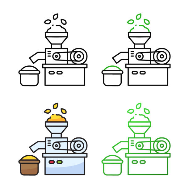 дизайн значка мельницы пшеничной машины в четырех вариантах цвета - grind stock illustrations