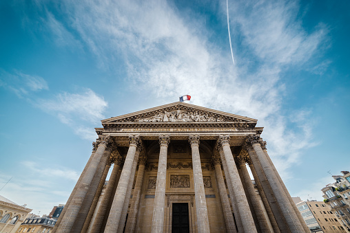 Wide angle view of the Panthéon. The Panthéon (from the Classical Greek word πάνθειον, pántheion, \