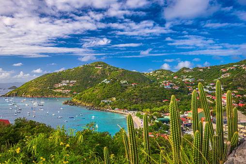 Gustavia, Saint Barthelemy skyline and harbor in the Caribbean.