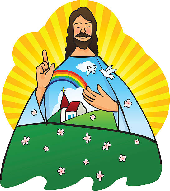 illustrazioni stock, clip art, cartoni animati e icone di tendenza di jesus e chiesa (vettore - redemption center