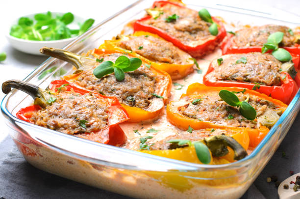 istock Stuffed Peppers with Meat, Vegetables and Creamy Tomato Sauce 1497179214