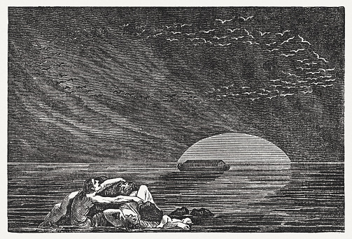 Flood (Genesis 7). Wood engraving, published in 1835.