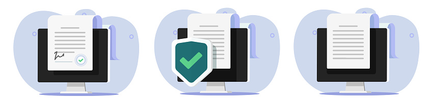 Secure document cyber online signature contract icon vector flat graphic, information text digital file, author editor internet digital tech, electronic virtual smart agreement license image