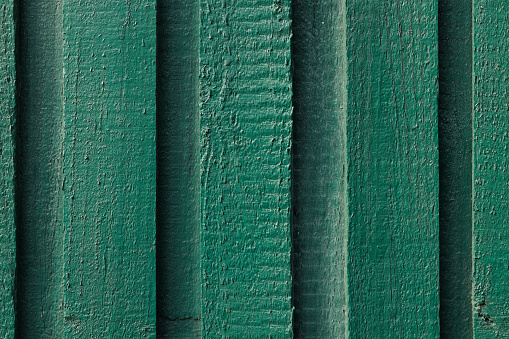 Close-up on a green wooden fence.