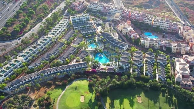 Aerial view above golf course in Tenerife