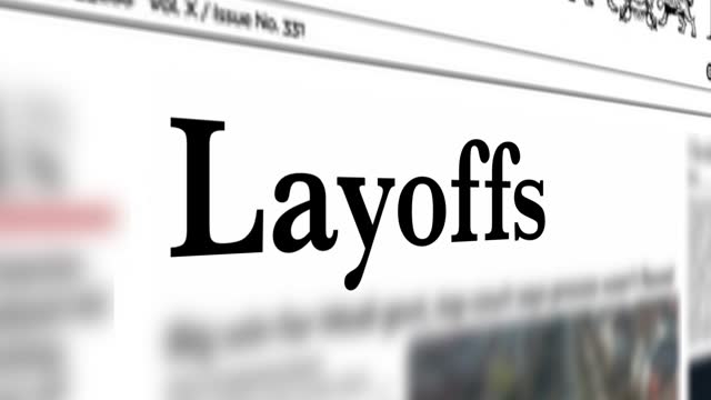 Layoffs in the news titles across international newspaper media. 4K