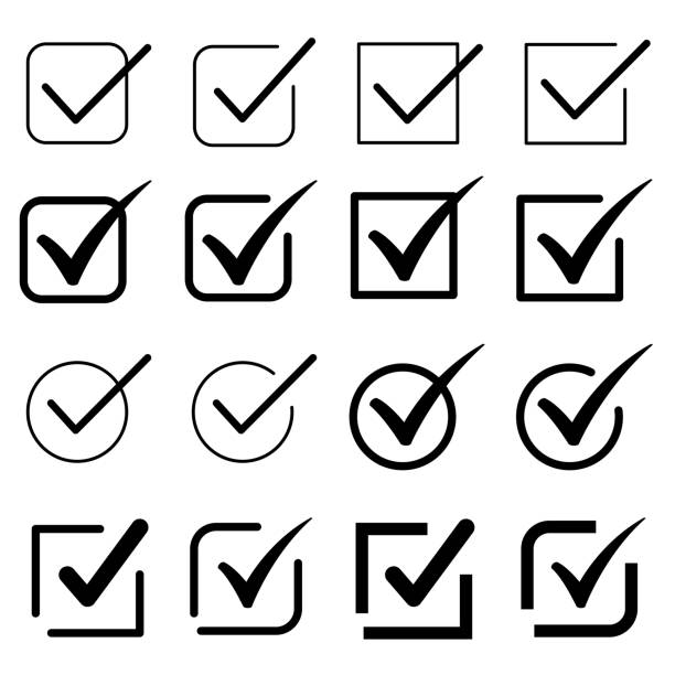 Simple line-drawing check marks Black checkmarks of various thicknesses straight talk stock illustrations