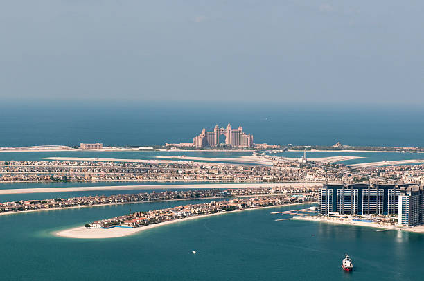 Landscape of artificial Palm Jumeirah island in Dubai  stock photo