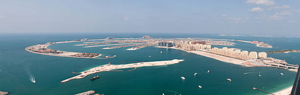 View on artificial island Palm Jumeirah stock photo