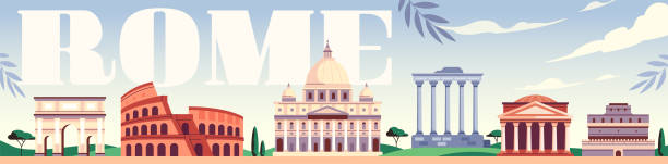 architektura miejska rzymu - rome ancient rome skyline ancient stock illustrations