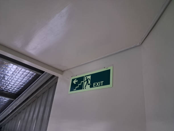 istock Glow in the dark exit sign posted on the wall 1497200946