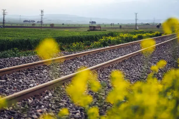 The damaged train station and  railway tracks in the 2023 Turkey earthquake