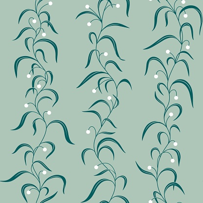 Floral pattern with stylized tree branches and berries. Vector seamless background.