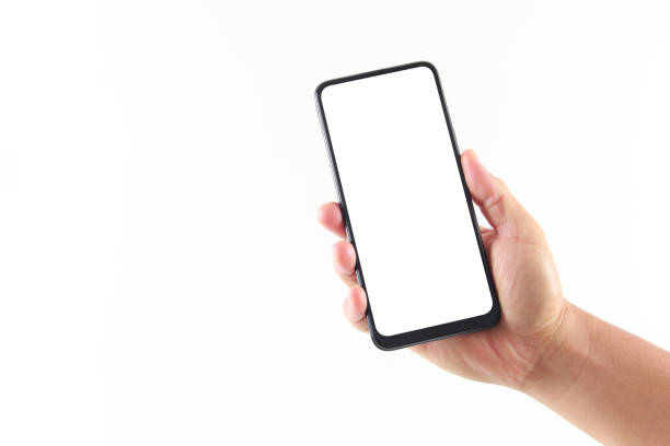 istock Male hand holding blank mobile phone 1497206332