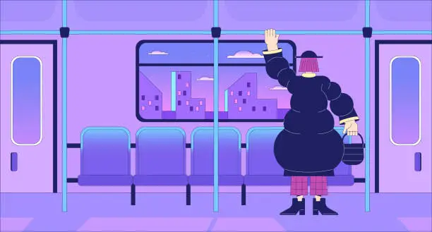 Vector illustration of Suburban railway passenger lo fi chill wallpaper
