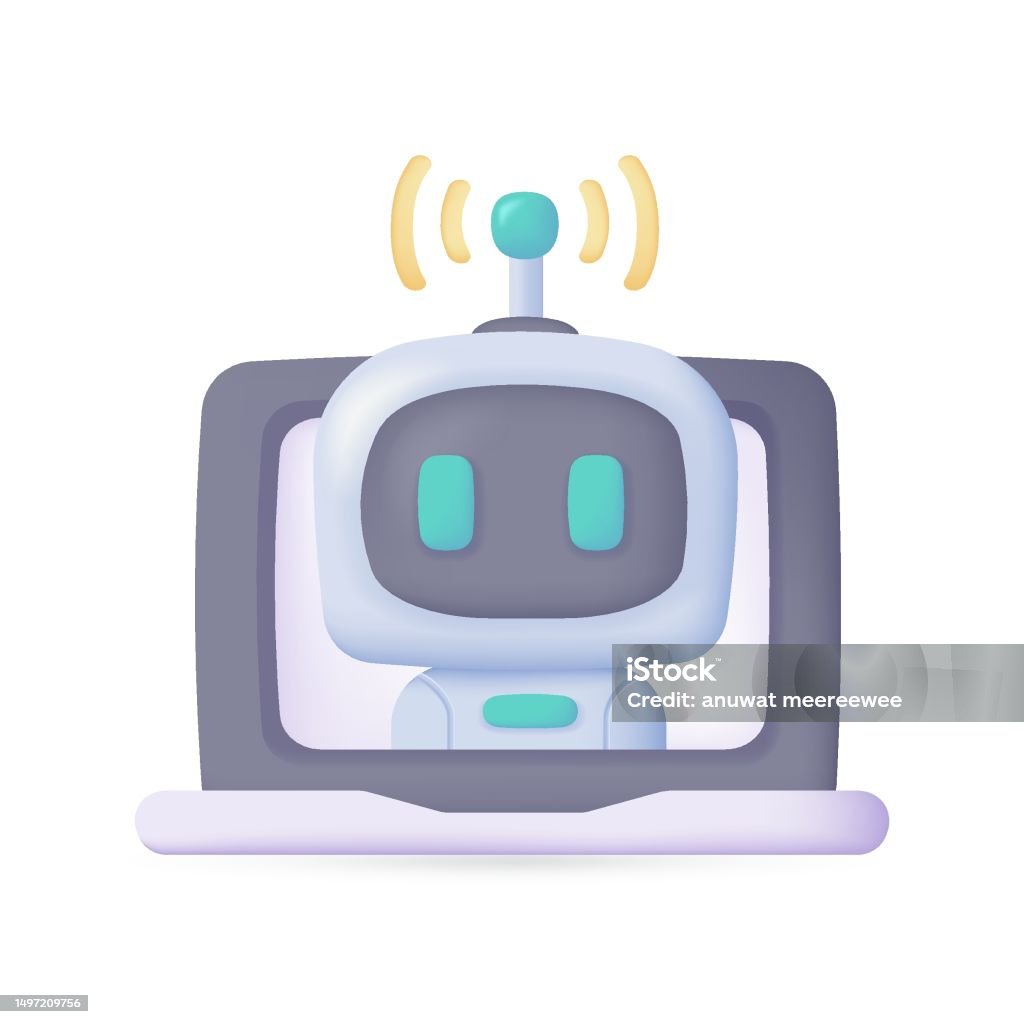 Computer Robot Cartoon Image Vector 3d Smart Robot On Computer To Assist In Human Work Creative ...
