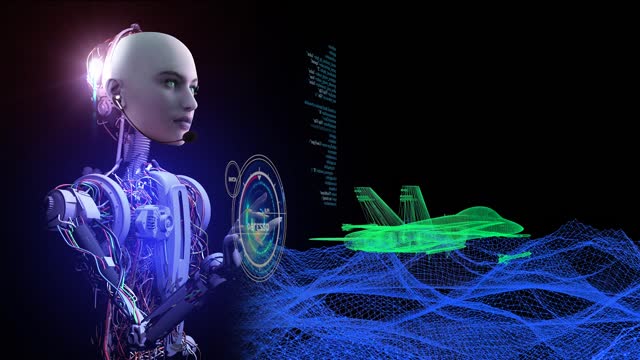 Artificial Intelligence Robot Analyzing Military Flight Simulation