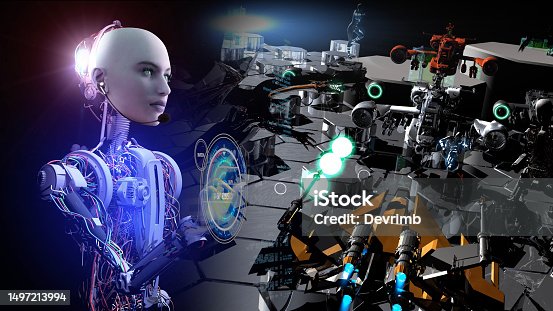 istock Beautiful Face Artificial Intelligence Robot Developing Computer Game 1497213994