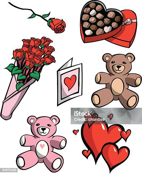 Valentinstag Symbole Stock Vektor Art und mehr Bilder von Ein Dutzend Rosen - Ein Dutzend Rosen, Vektor, Bunt - Farbton