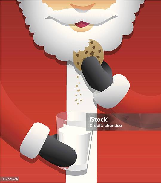 Santa Manger Des Cookies Lait Vecteurs libres de droits et plus d'images vectorielles de Biscuit - Biscuit, Boisson, Cookie aux pépites de chocolat