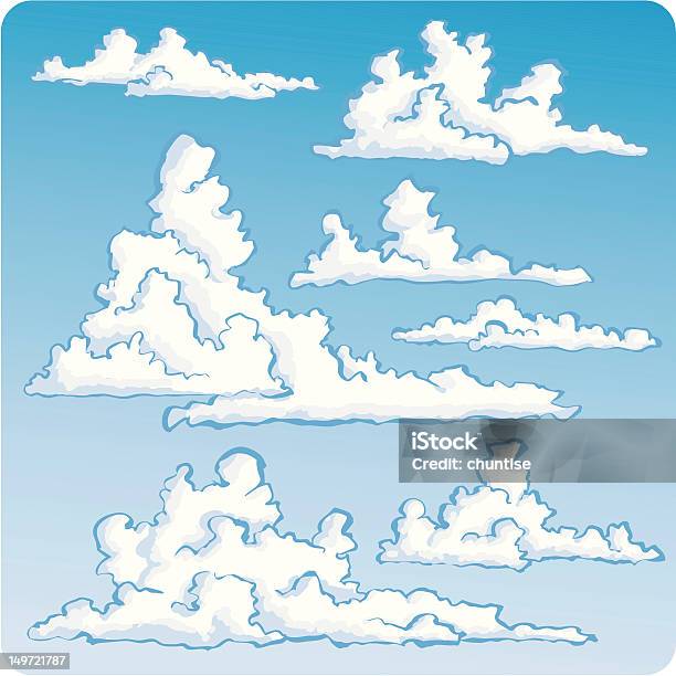 Sete Spiffy Nuvens - Arte vetorial de stock e mais imagens de Cumulonimbus - Cumulonimbus, Azul, Banda desenhada - Produto Artístico