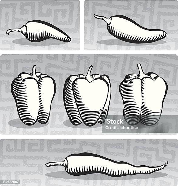 Vetores de Pimentas B W e mais imagens de Agricultura - Agricultura, Alimentação Saudável, Caneta e Nanquim