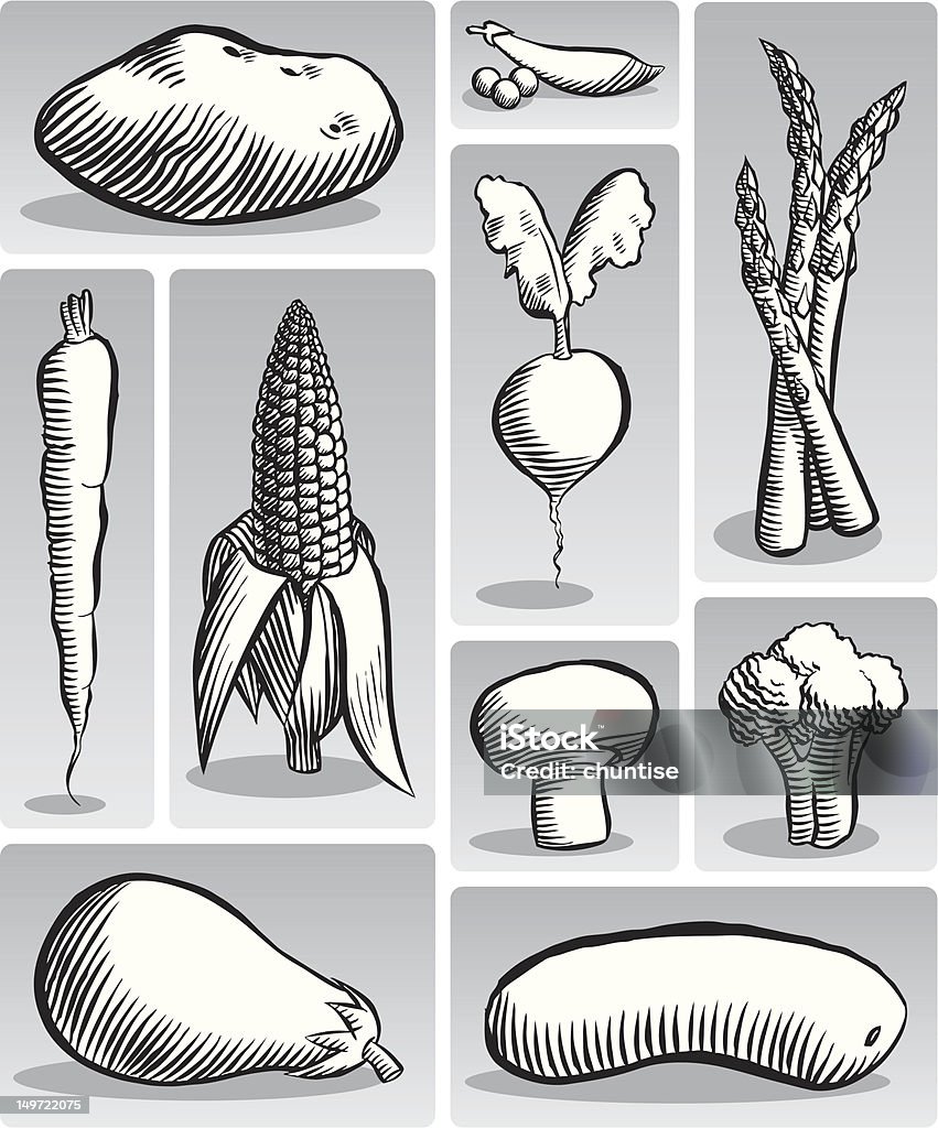 Vegetariana grupo (B & P - arte vectorial de Blanco y negro libre de derechos