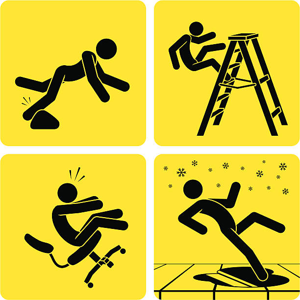 ilustraciones, imágenes clip art, dibujos animados e iconos de stock de tropiezos & falls 1 - falling ladder physical injury accident