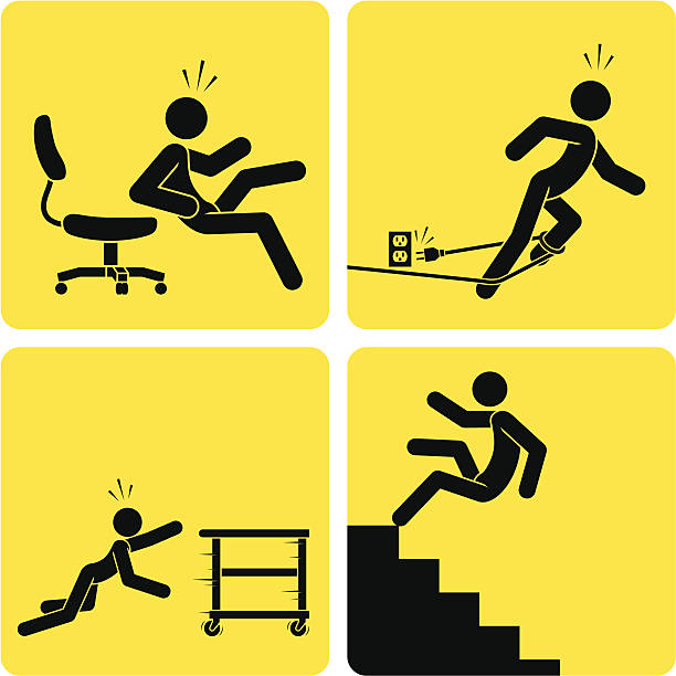 Slips, Trips & Falls 2 A bunch of accident-prone little guys doing what they do best: incurring severe injury. unsafe workplace stock illustrations