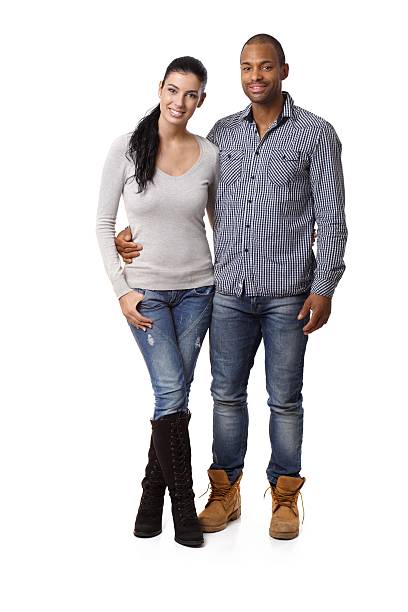 Attractive mixed race couple smiling stock photo