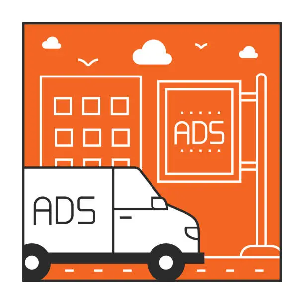 Vector illustration of Advertising and Media Line Icon Design, Promotion, Billboard, Megaphone.