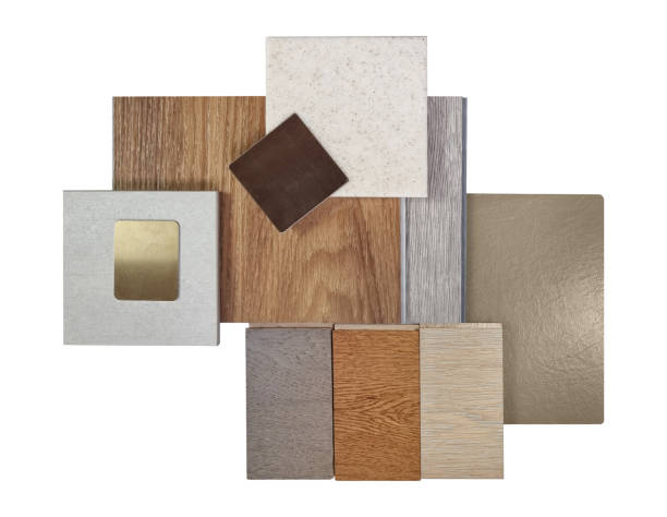 istock interior design material samples for decoration consists wooden vinyl and laminated flooring tiles, stone tile, quartz, stainless, leather laminated isolated on background with clipping path. 1497229039