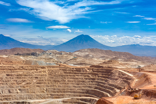 View of the pit of an open-pit copper mine in Peru