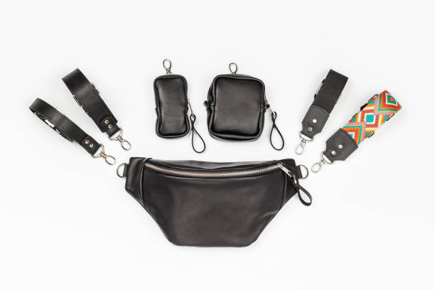istock Black Leather Waist Pack with Straps and Purses 1497242834