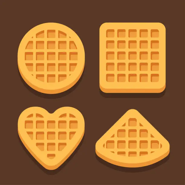 Vector illustration of flat design various belgian waffles in set