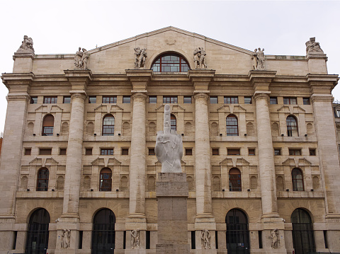 Milan, Italy - April 2, 2022: The Italian Stock Exchange (Palazzo della borsa) in Milan, Italy