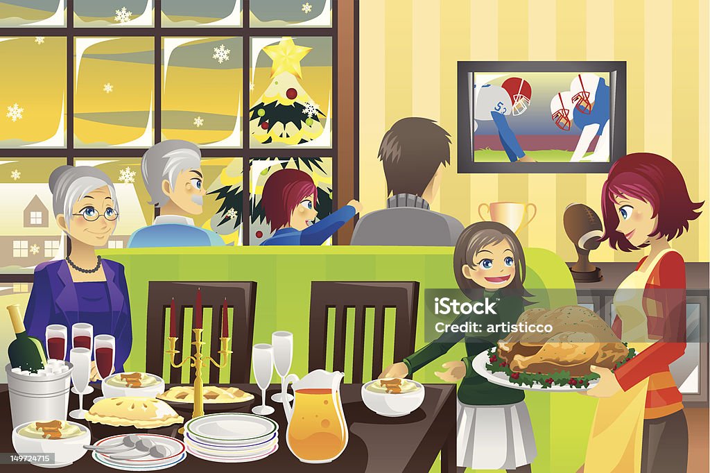 Thanksgiving Familien-Abendessen - Lizenzfrei Amerikanischer Football Vektorgrafik