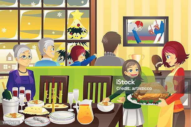 Rodzinny Obiad Z Okazji Święta Dziękczynienia - Stockowe grafiki wektorowe i więcej obrazów Futbol amerykański - Futbol amerykański, Święto Dziękczynienia, Rodzina